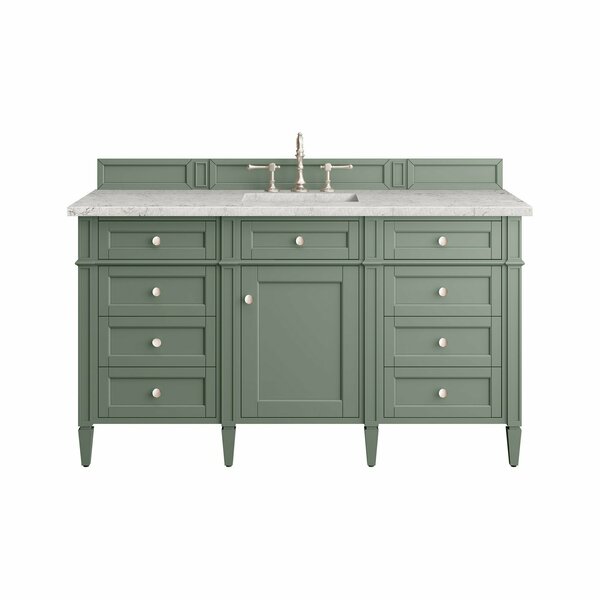 James Martin Vanities Brittany 60in Single Vanity, Smokey Celadon w/ 3 CM Eternal Jasmine Pearl Top 650-V60S-SC-3EJP